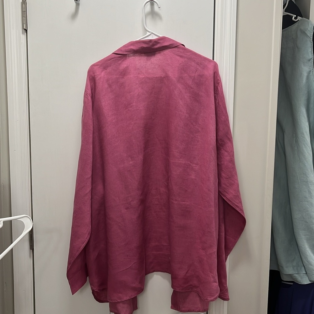 Jjill EUC pure linen raspberry long sleeved shirt